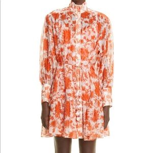 Zimmermann Postcard Lantern Long Sleeve Mini Dress in Orange Tonal Floral SZ 0